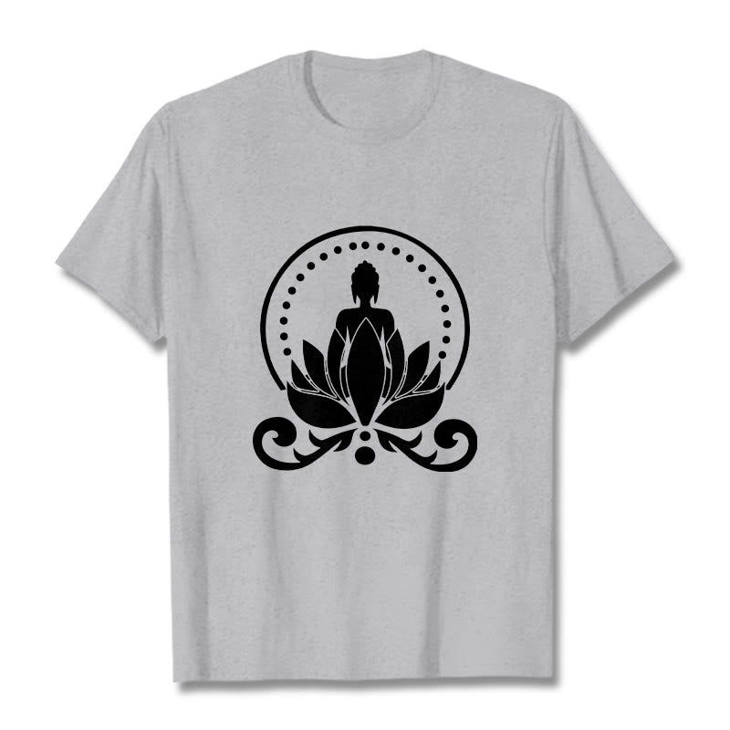 Buddha Stones Meditation Buddha Seated On A Lotus Flower Tee T-shirt - LightGrey - 2XL - image 20