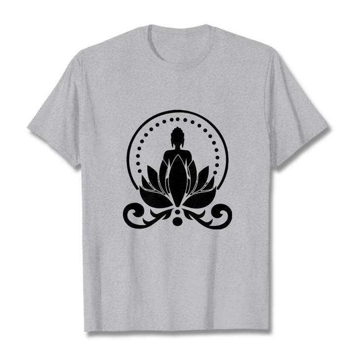 Buddha Stones Meditation Buddha Seated On A Lotus Flower Tee T-shirt - LightGrey - 2XL - image 20