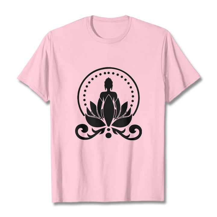 Buddha Stones Meditation Buddha Seated On A Lotus Flower Tee T-shirt - LightPink - 2XL - image 13