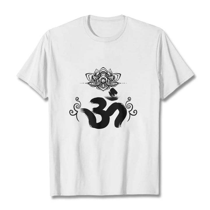 Buddha Stones Om Symbol Sanskrit Floral Tee T-shirt - White - 2XL - image 1