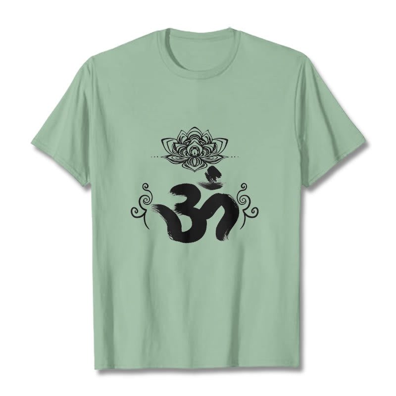 Buddha Stones Om Symbol Sanskrit Floral Tee T-shirt - PaleGreen - 2XL - image 19