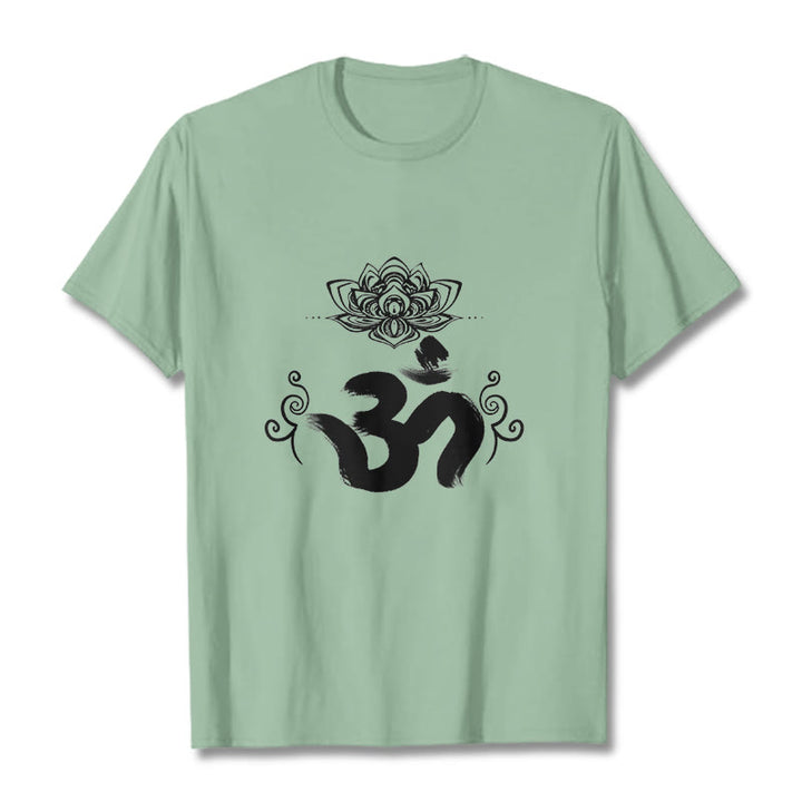 Buddha Stones Om Symbol Sanskrit Floral Tee T-shirt - PaleGreen - 2XL - image 19