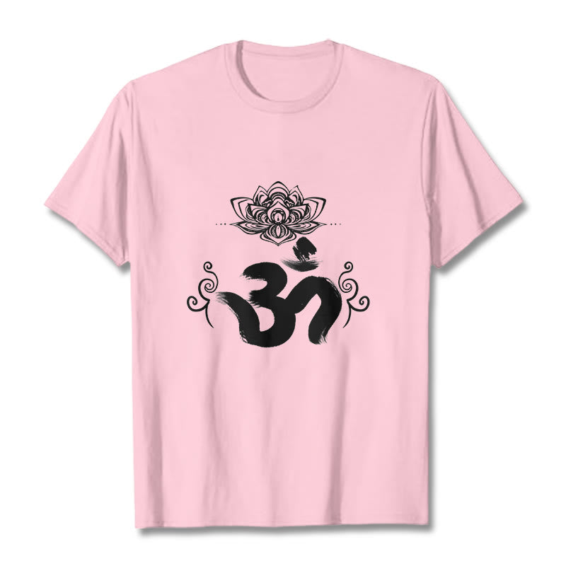 Buddha Stones Om Symbol Sanskrit Floral Tee T-shirt - LightPink - 2XL - image 15