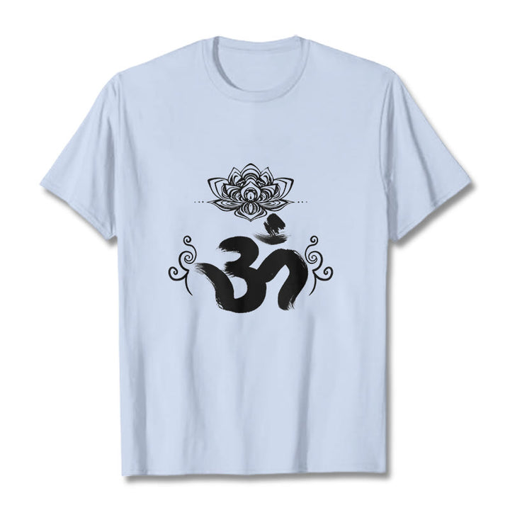 Buddha Stones Om Symbol Sanskrit Floral Tee T-shirt - LightCyan - 2XL - image 14