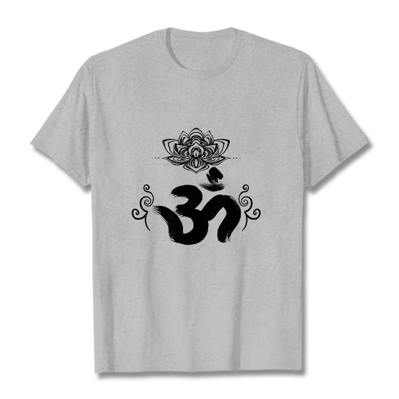 Buddha Stones Om Symbol Sanskrit Floral Tee T-shirt - LightGrey - 2XL - image 11