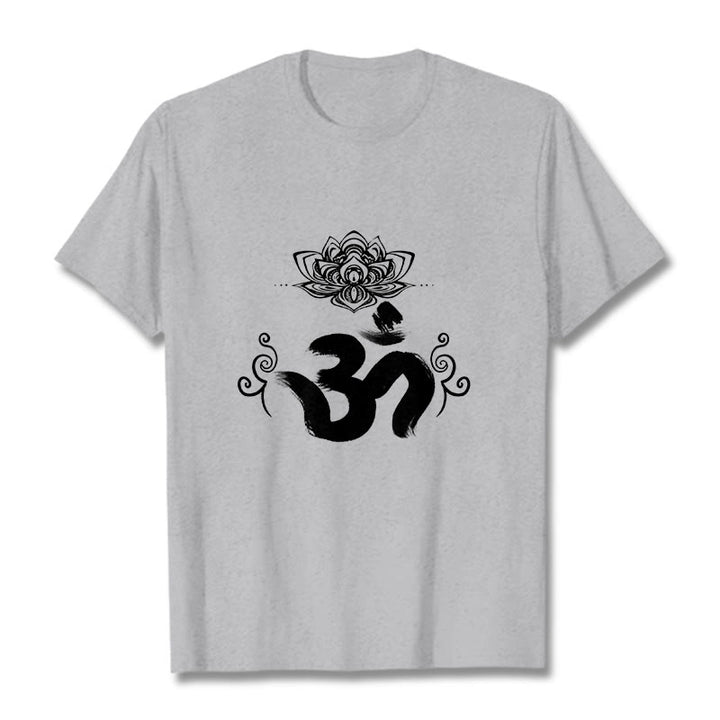 Buddha Stones Om Symbol Sanskrit Floral Tee T-shirt - LightGrey - 2XL - image 11