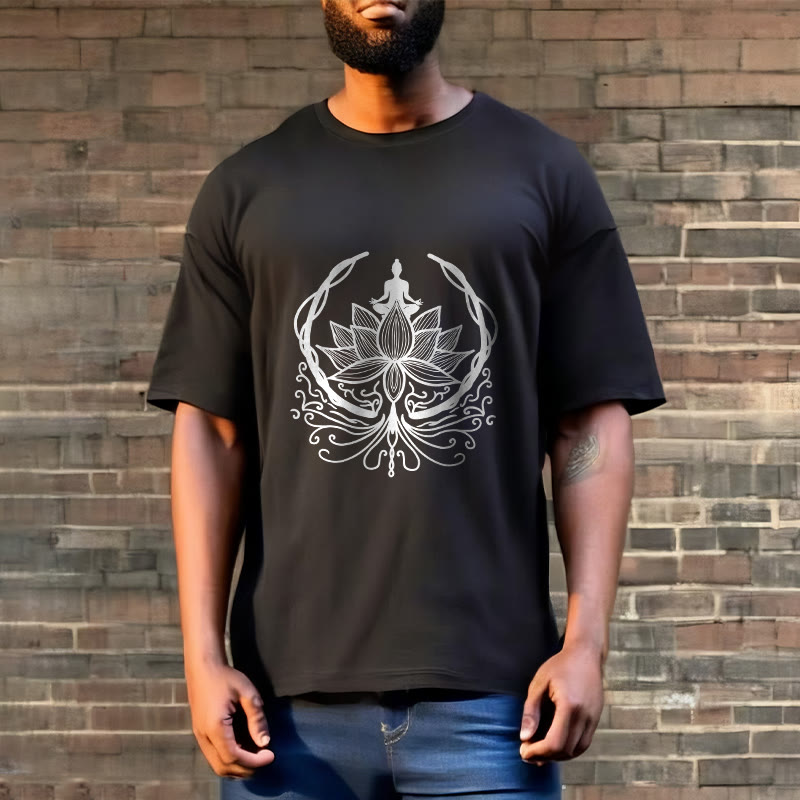 Buddha Stones Meditation Buddha Seated Inside A Lotus Flower Tee T-shirt - image 9