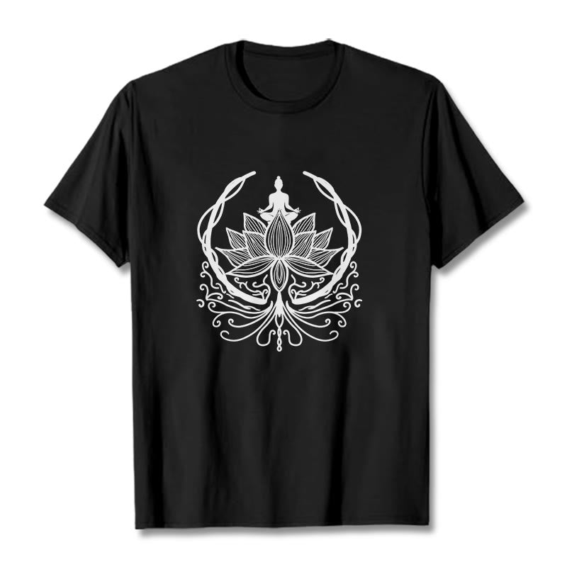 Buddha Stones Meditation Buddha Seated Inside A Lotus Flower Tee T-shirt - Black - 2XL - image 7