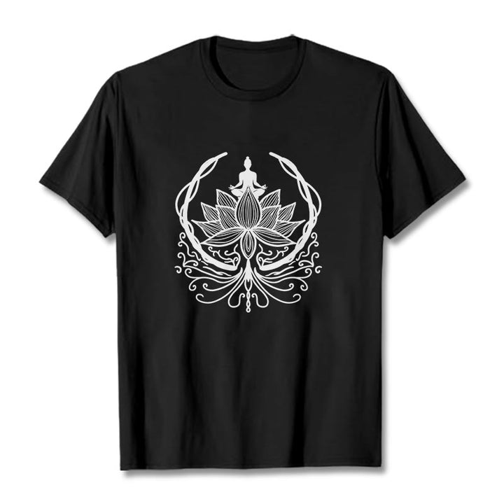 Buddha Stones Meditation Buddha Seated Inside A Lotus Flower Tee T-shirt - Black - 2XL - image 7
