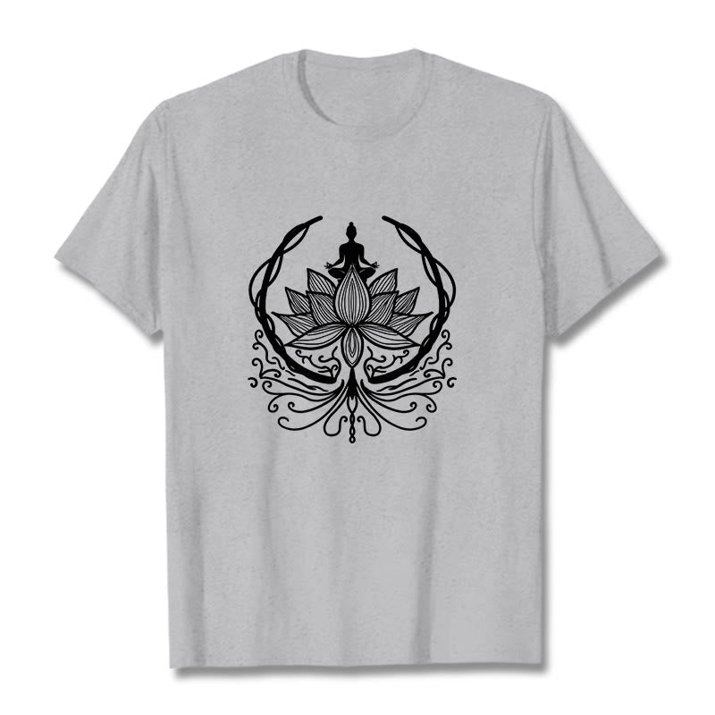 Buddha Stones Meditation Buddha Seated Inside A Lotus Flower Tee T-shirt - LightGrey - 2XL - image 20