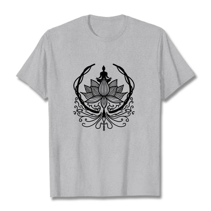Buddha Stones Meditation Buddha Seated Inside A Lotus Flower Tee T-shirt - LightGrey - 2XL - image 20