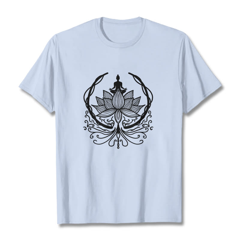 Buddha Stones Meditation Buddha Seated Inside A Lotus Flower Tee T-shirt - LightCyan - 2XL - image 19