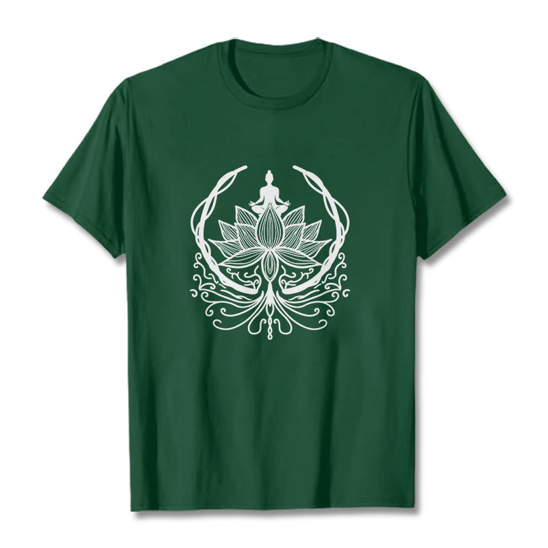 Buddha Stones Meditation Buddha Seated Inside A Lotus Flower Tee T-shirt - ForestGreen - 2XL - image 5