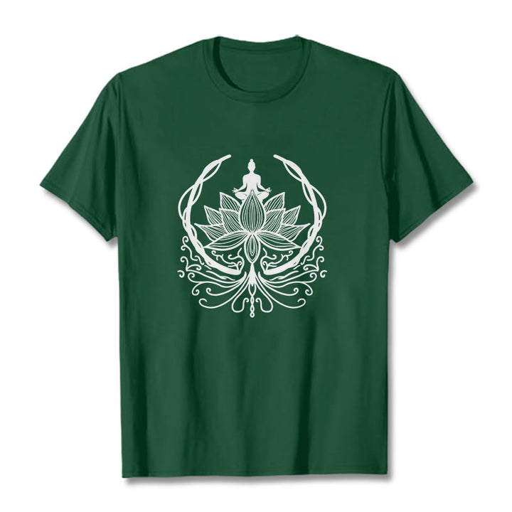 Buddha Stones Meditation Buddha Seated Inside A Lotus Flower Tee T-shirt - ForestGreen - 2XL - image 5