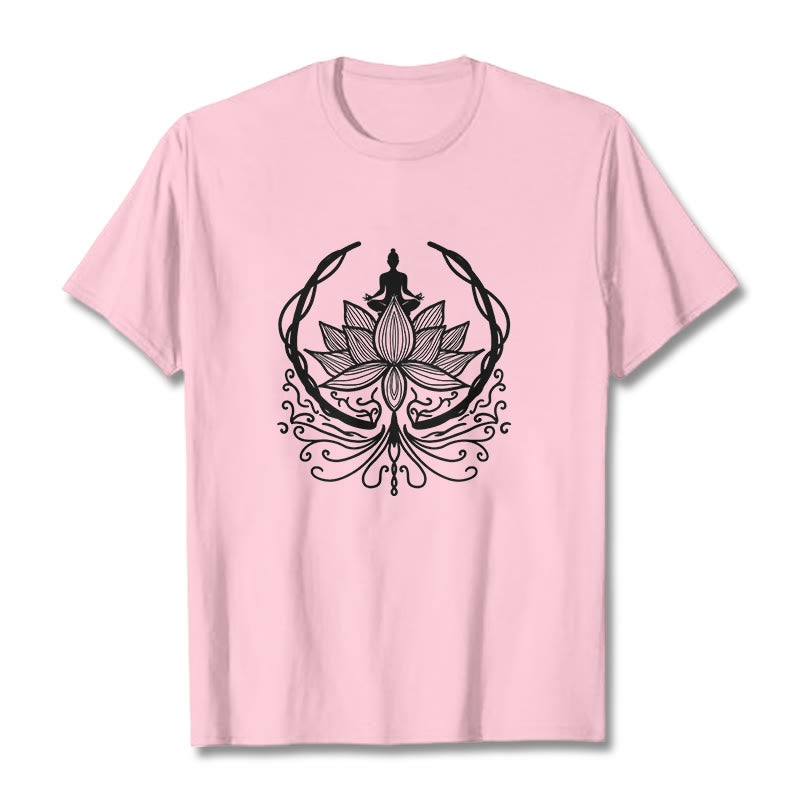 Buddha Stones Meditation Buddha Seated Inside A Lotus Flower Tee T-shirt - LightPink - 2XL - image 13
