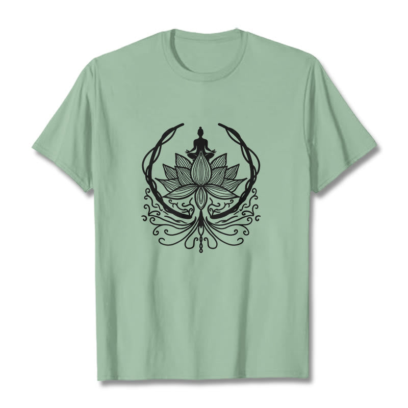 Buddha Stones Meditation Buddha Seated Inside A Lotus Flower Tee T-shirt - PaleGreen - 2XL - image 15