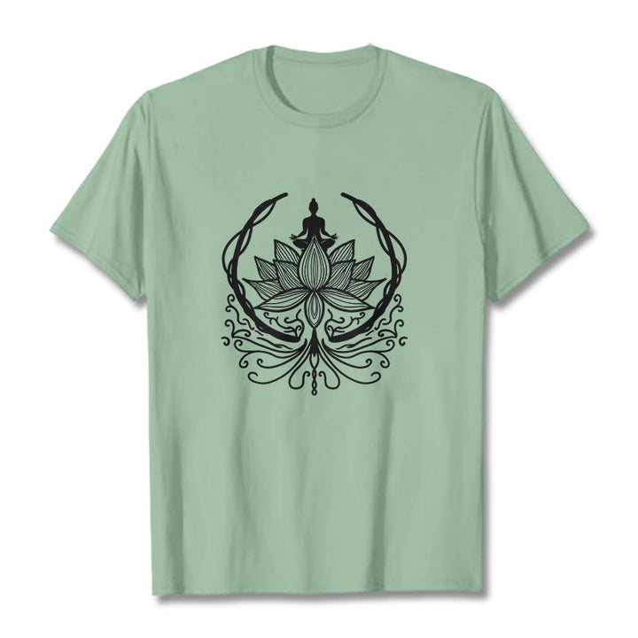 Buddha Stones Meditation Buddha Seated Inside A Lotus Flower Tee T-shirt - PaleGreen - 2XL - image 15