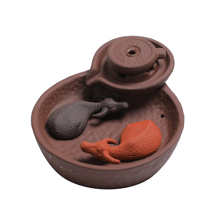 Buddha Stones Koi Fish Ox Purple Clay Ceramic Incense Stick Holder Healing Incense Burner Decoration - image 5