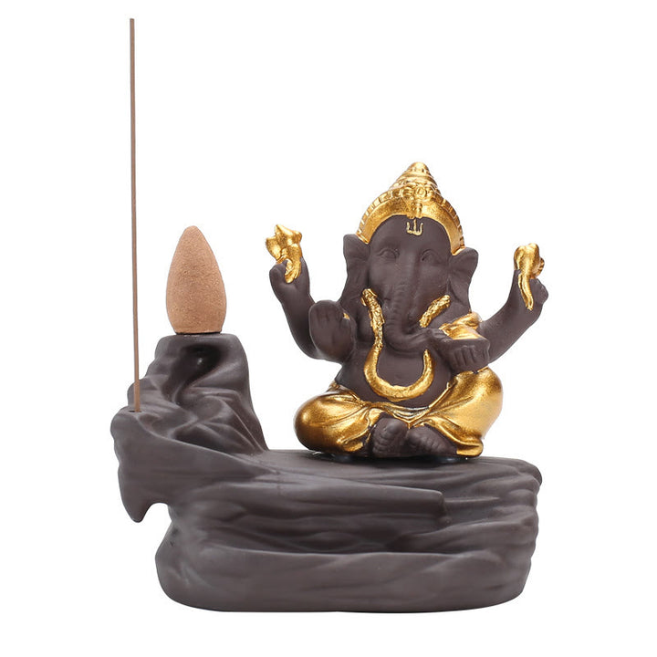 Buddha Stones Ganesh Elephant Purple Clay Backflow Smoke Fountain Protection Stick Incense Burner - image 4