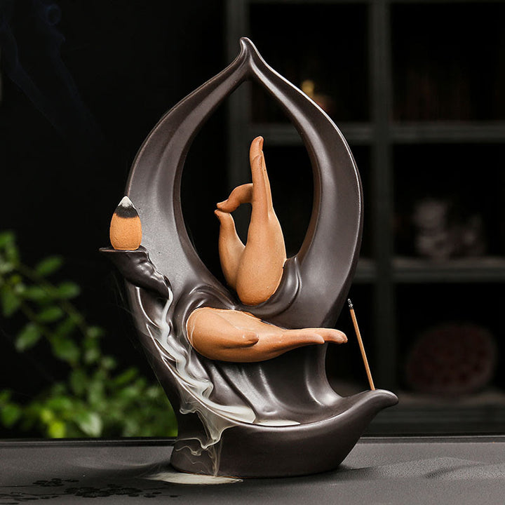 Buddha Stones Stairs Mountains Water Buddha Hand Ceramic Backflow Smoke Fountain Meditation Incense Burner Decoration - Buddha Hand 13.5*6.9*20.8cm - image 5