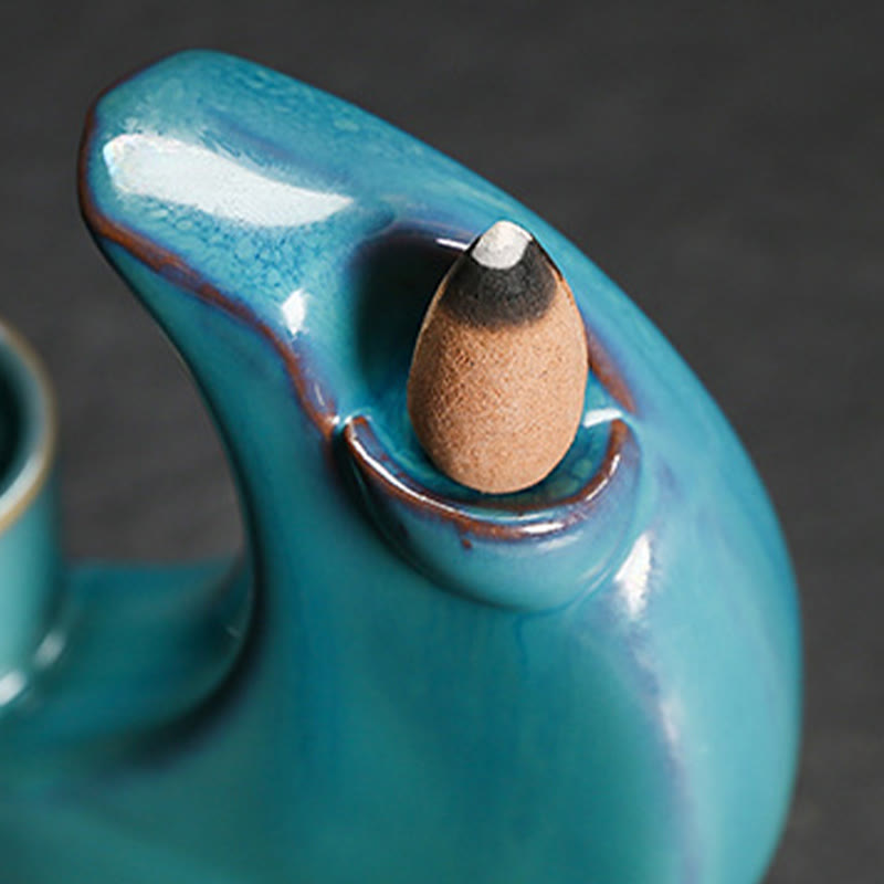 Buddha Stones Blue Crescent Moon Ceramic Backflow Smoke Fountain Meditation Candlestick Incense Burner Decoration - image 9