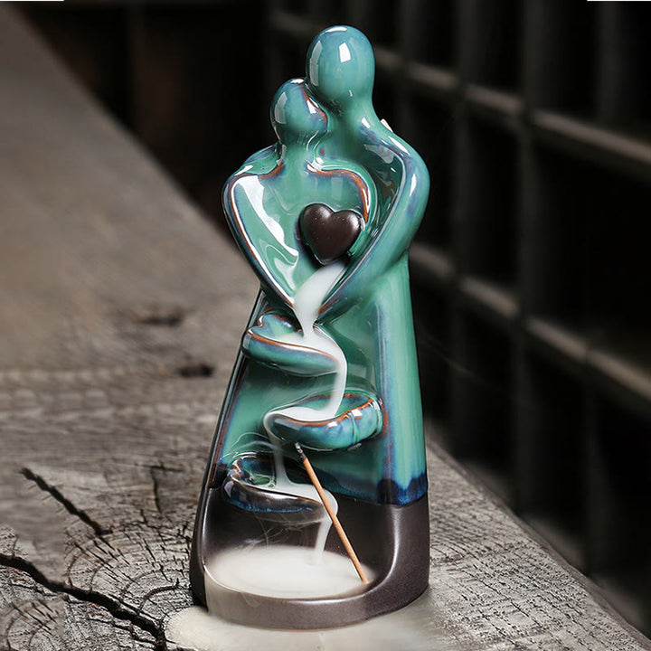 Buddha Stones Lovers Couple Embrace Love Ceramic Backflow Smoke Fountain Healing Incense Burner Decoration - image 2
