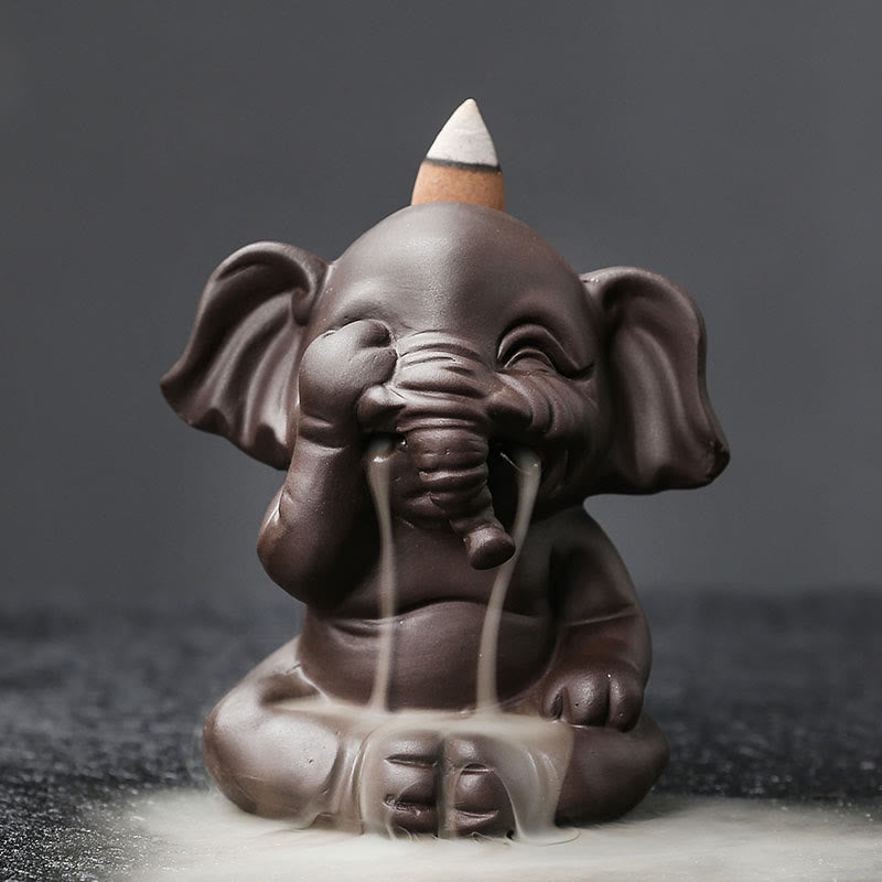Buddha Stones Cute Elephant Purple Clay Backflow Smoke Fountain Peace Healing Incense Burner Decoration - Don't Look 6.6*8.5*9.3cm - image 7