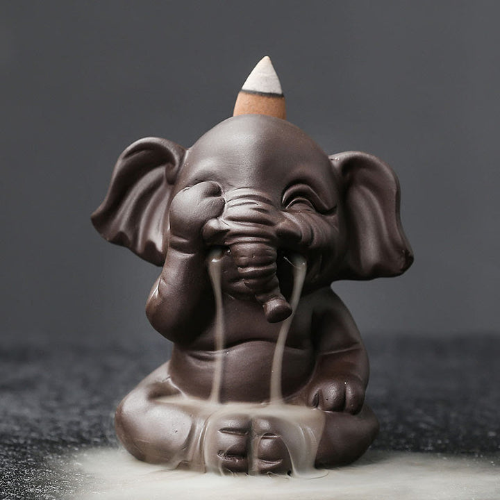 Buddha Stones Cute Elephant Purple Clay Backflow Smoke Fountain Peace Healing Incense Burner Decoration - Don't Look 6.6*8.5*9.3cm - image 7