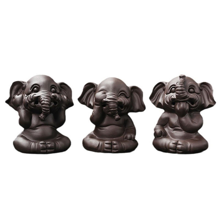 Buddha Stones Cute Elephant Purple Clay Backflow Smoke Fountain Peace Healing Incense Burner Decoration - image 3