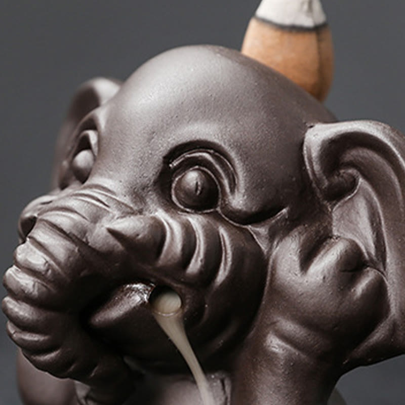 Buddha Stones Cute Elephant Purple Clay Backflow Smoke Fountain Peace Healing Incense Burner Decoration - image 23