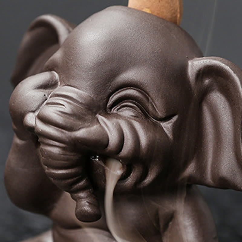 Buddha Stones Cute Elephant Purple Clay Backflow Smoke Fountain Peace Healing Incense Burner Decoration - image 11