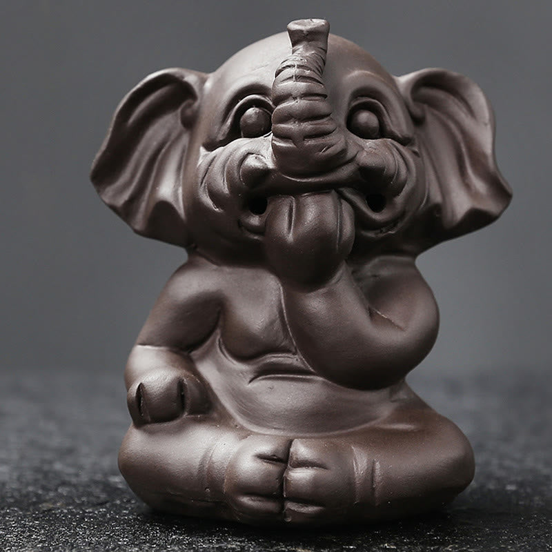 Buddha Stones Cute Elephant Purple Clay Backflow Smoke Fountain Peace Healing Incense Burner Decoration - image 29