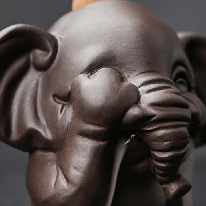Buddha Stones Cute Elephant Purple Clay Backflow Smoke Fountain Peace Healing Incense Burner Decoration - image 12