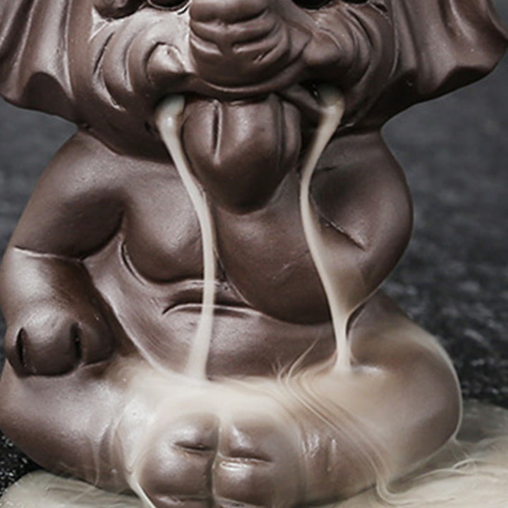 Buddha Stones Cute Elephant Purple Clay Backflow Smoke Fountain Peace Healing Incense Burner Decoration - image 32