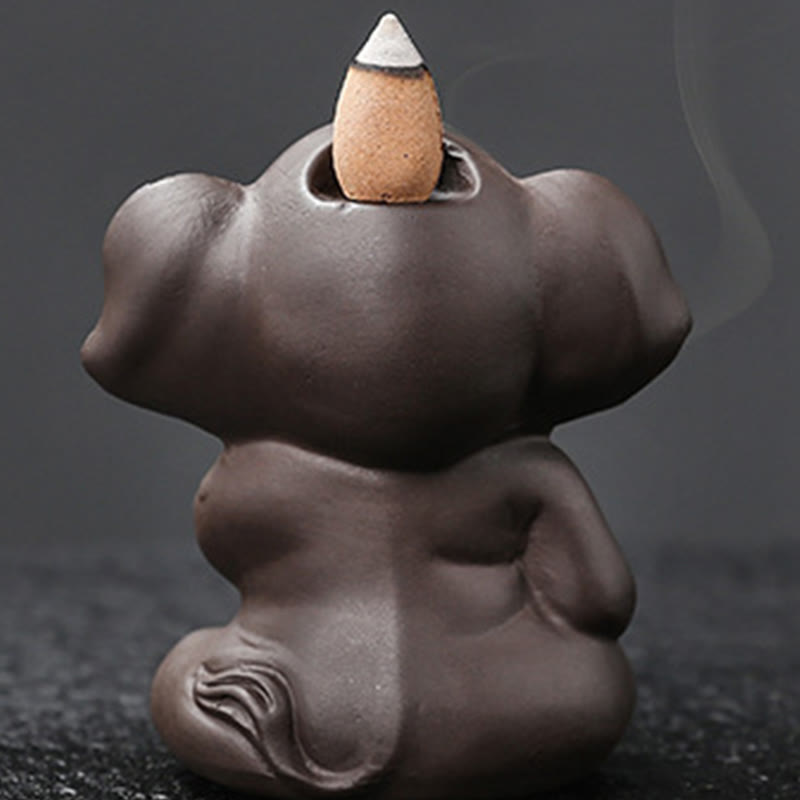 Buddha Stones Cute Elephant Purple Clay Backflow Smoke Fountain Peace Healing Incense Burner Decoration - image 28