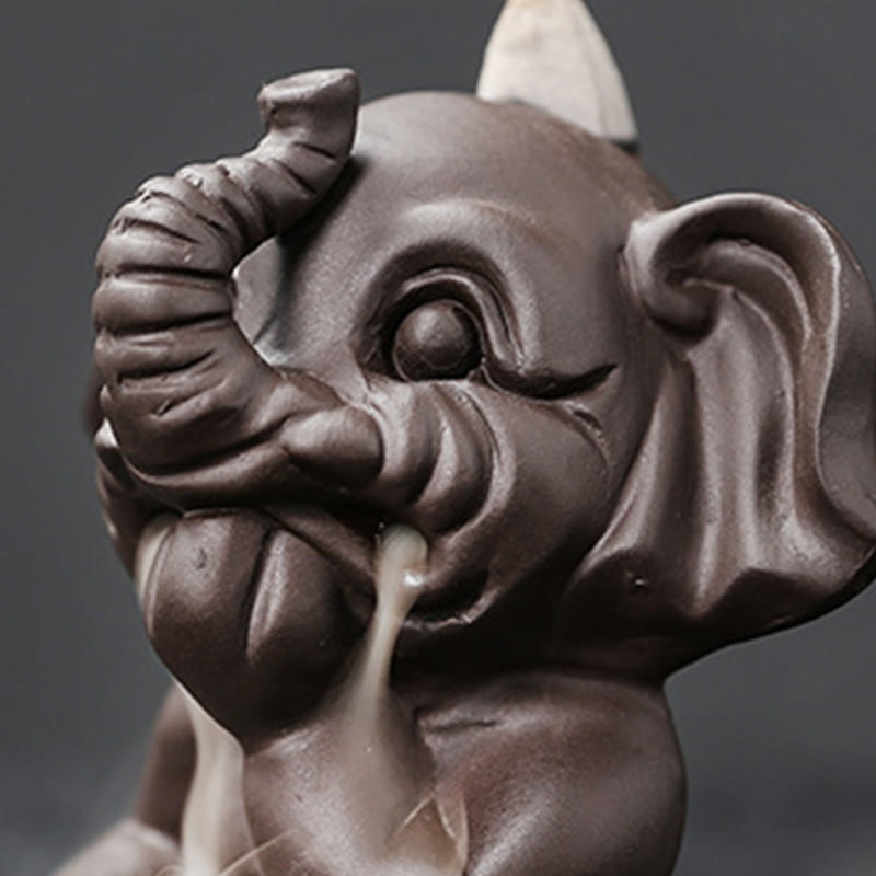 Buddha Stones Cute Elephant Purple Clay Backflow Smoke Fountain Peace Healing Incense Burner Decoration - image 32