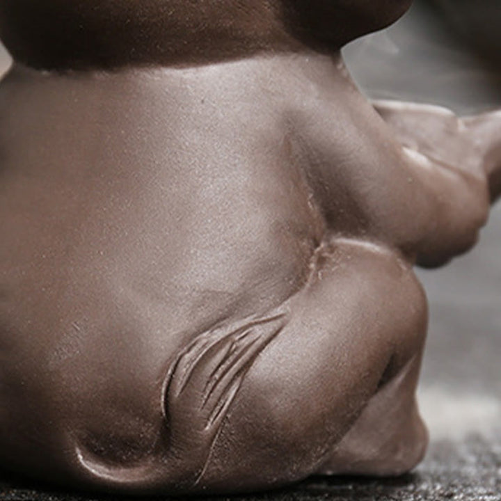 Buddha Stones Little Elephant Holding Leaf Purple Clay Backflow Smoke Fountain Healing Incense Burner Decoration - image 13