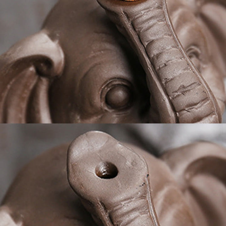 Buddha Stones Little Elephant Holding Leaf Purple Clay Backflow Smoke Fountain Healing Incense Burner Decoration - image 14