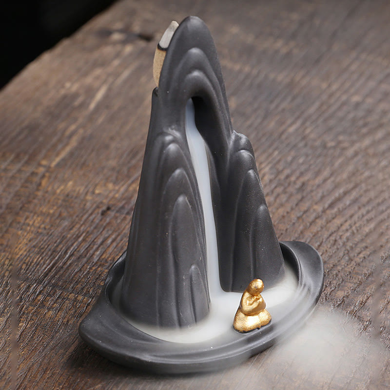 Buddha Stones Little Monk Mountains Flowing Water Purple Clay Ceramic Healing Backflow Incense Burner Decoration - image 3