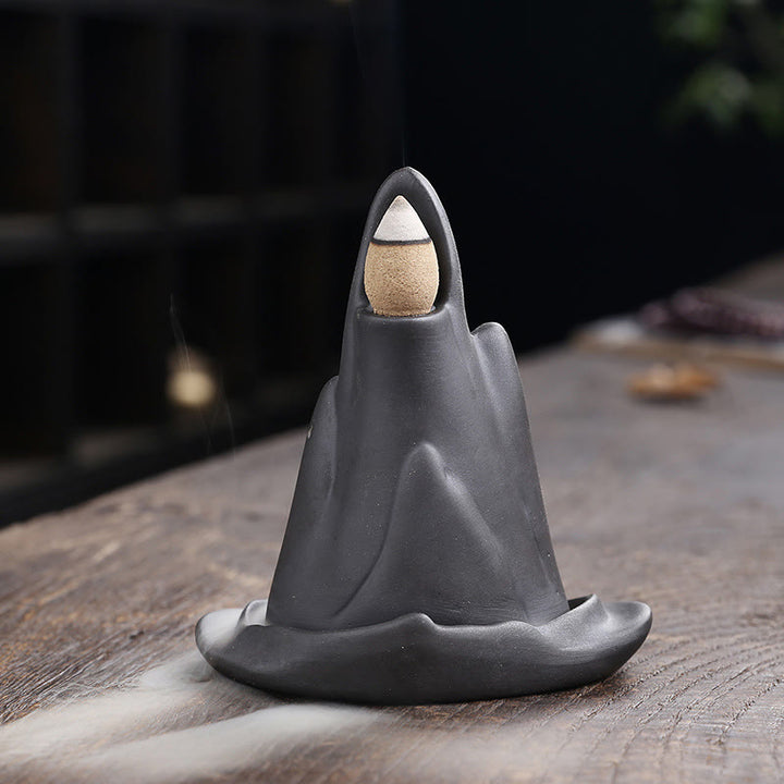 Buddha Stones Little Monk Mountains Flowing Water Purple Clay Ceramic Healing Backflow Incense Burner Decoration - image 2