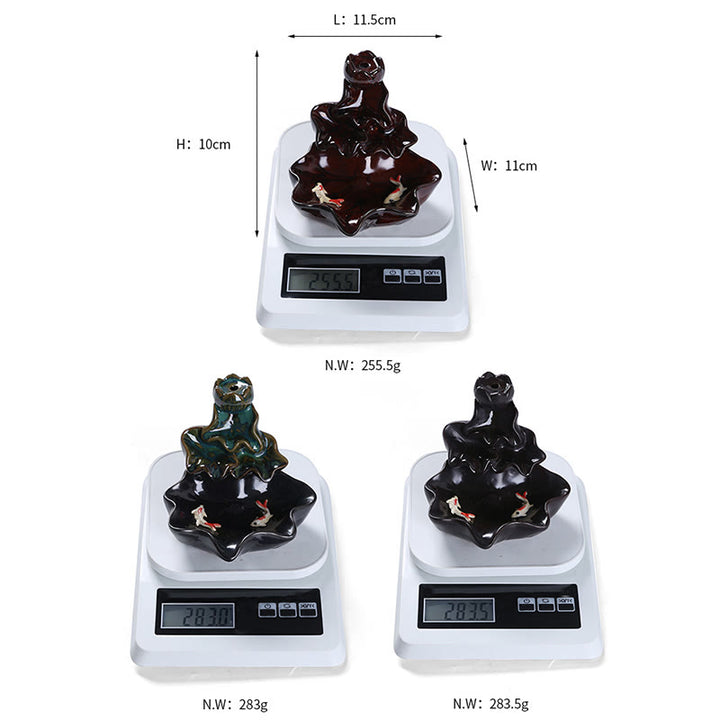 Buddha Stones Lotus Leaf Koi Fish Ceramic Backflow Smoke Fountain Peace Incense Burner Decoration - image 18