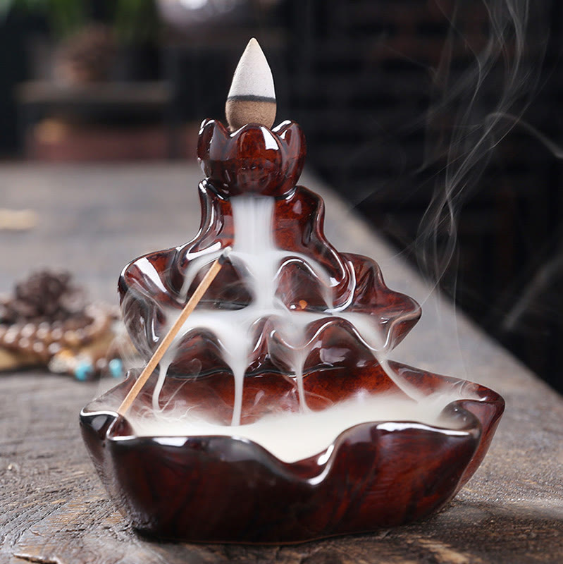 Buddha Stones Lotus Leaf Koi Fish Ceramic Backflow Smoke Fountain Peace Incense Burner Decoration - image 17