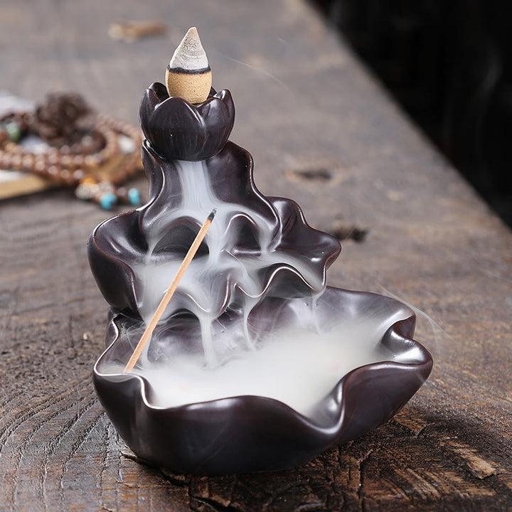 Buddha Stones Lotus Leaf Koi Fish Ceramic Backflow Smoke Fountain Peace Incense Burner Decoration - image 14