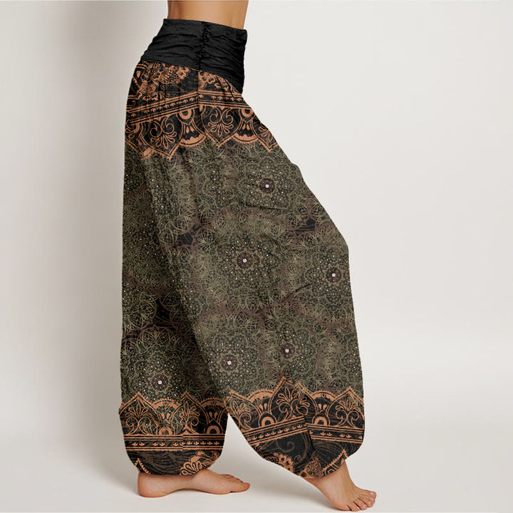 Buddha Stones Cotton Elegant Mandala Flowers Design Women's Elastic Waist Harem Pants - image 8