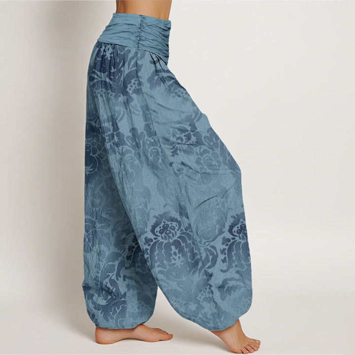 Buddha Stones Cotton Casual Flower Leaves Design Women's Elastic Waist Harem Pants - image 1