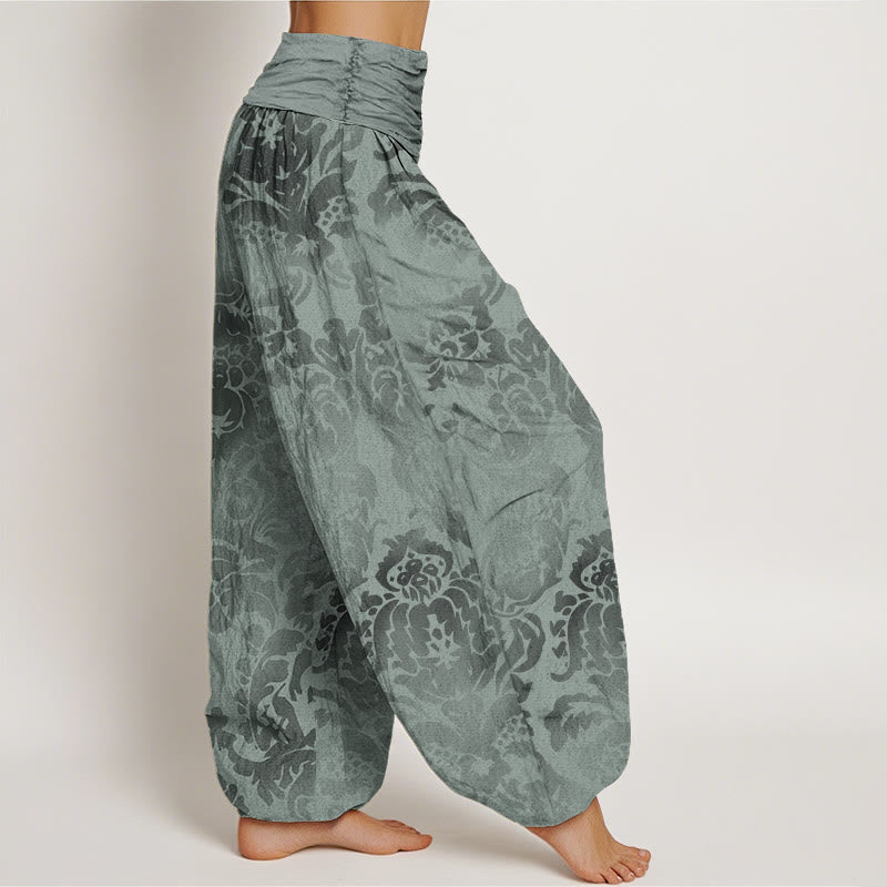 Buddha Stones Cotton Casual Flower Leaves Design Women's Elastic Waist Harem Pants - image 8
