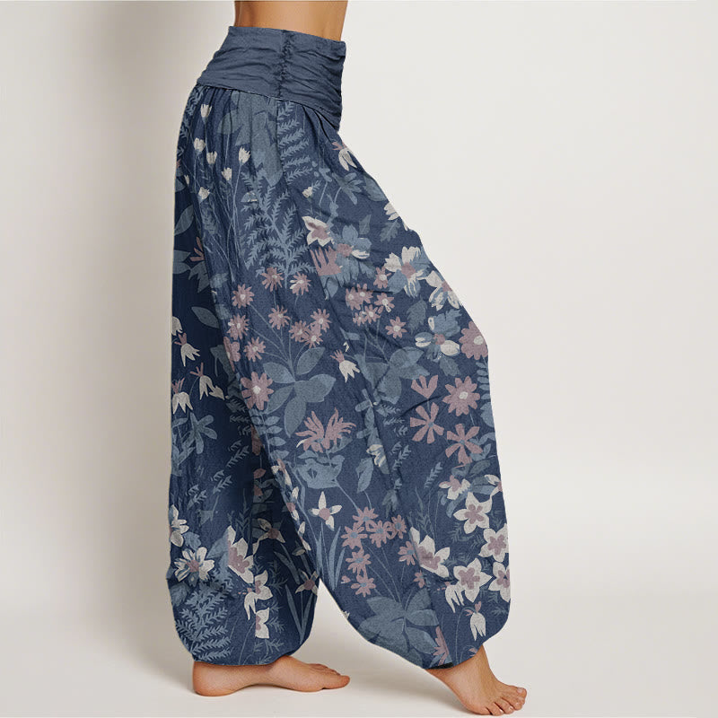 Buddha Stones Casual Daisy Flowers Leaves Design Women's Elastic Waist Harem Pants - image 9