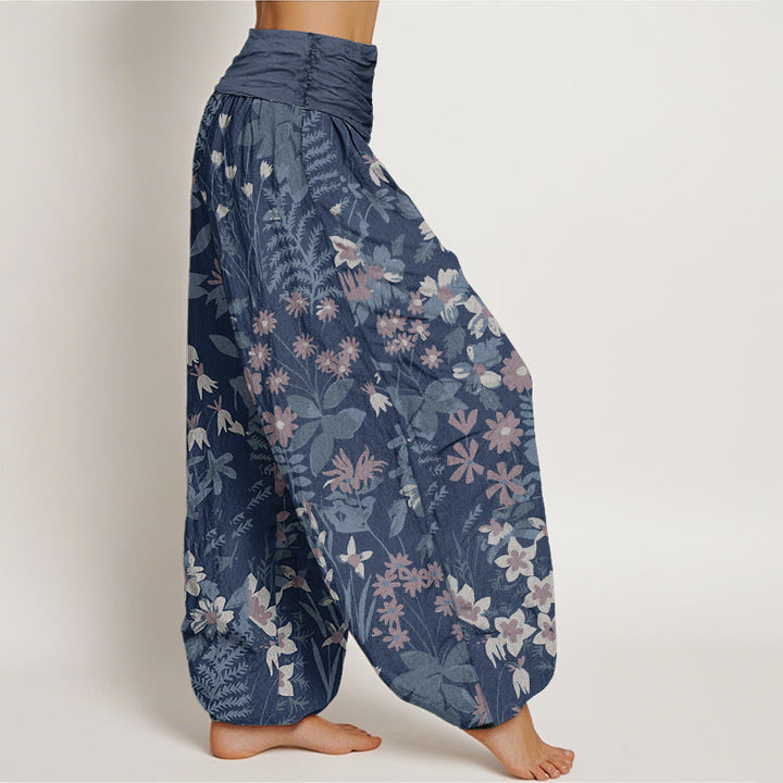 Buddha Stones Casual Daisy Flowers Leaves Design Women's Elastic Waist Harem Pants - image 9