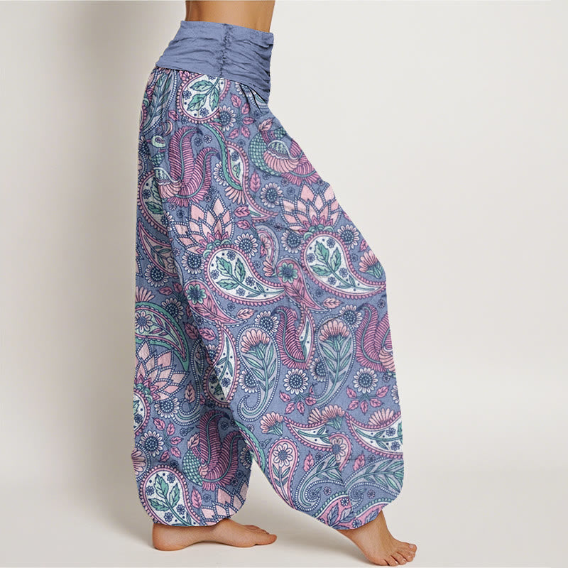 Buddha Stones Cashew Flower Peacock Sunflower Design Women's Elastic Waist Harem Pants