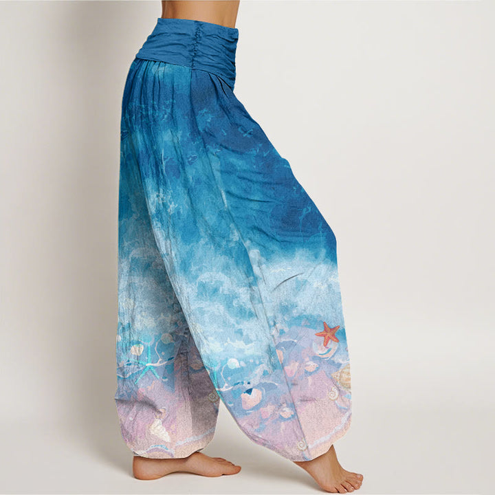 Buddha Stones Cotton Vast Ocean Pattern Women's Elastic Waist Harem Pants - image 5